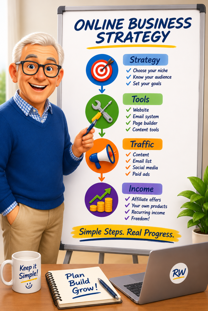 Illustration showing the development of an online business strategy